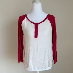 American Eagle Outfitters Red and White Long Sleeve Tee
